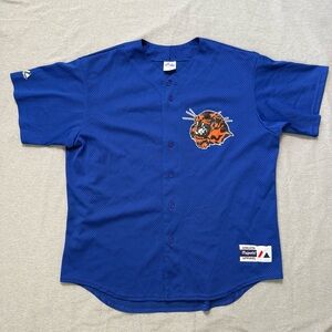 Vintage Majestic Baseball Jersey Tiger Mascot Blue XL Made USA